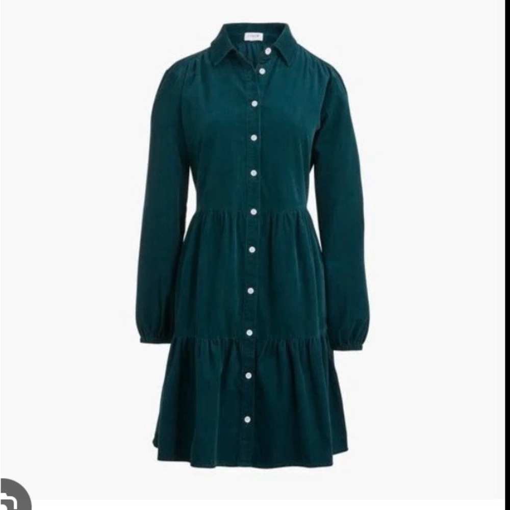 NWT - J. Crew Deep Green Long Sleeve Corduroy Shirtdress Size 00